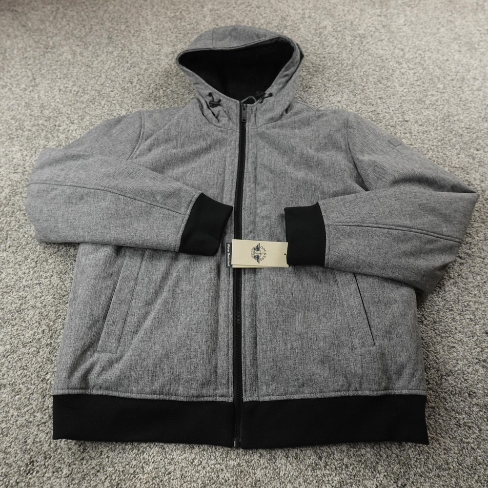 NEW Dockers Jacket Mens XL Gray Hooded Softshell Sherpa Lined Zip‎ Bomber Coat